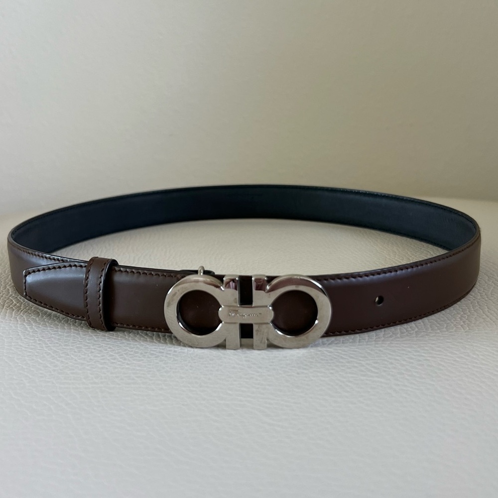 Brown/Black/Silver Salvatore Ferragamo Giancini belt